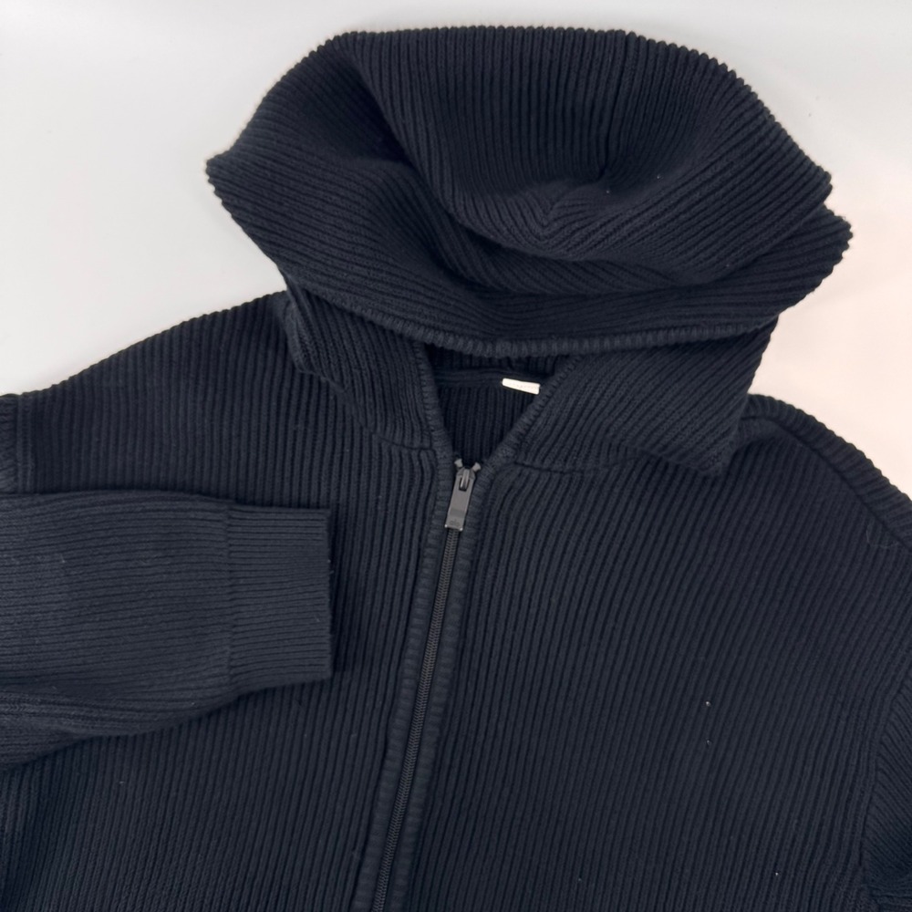 Alo Yoga Hoodie Womens Medium Black Ribbed Knit Full Zip Long Sleeve Patch Logo
